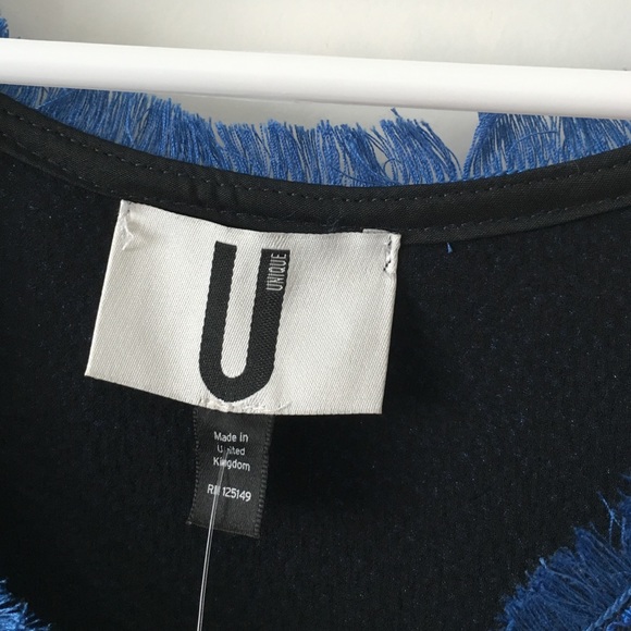 NEW TOPSHOP UNIQUE Navy Blue Tweed Textured Crop Tank Top - Picture 3 of 5